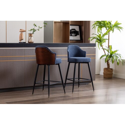 Fabric Upholstered F 2 Counter Bar Stool with Matte Black Metal Legs