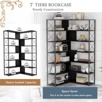 Thumbnail for 7-Tier Bookcase Home Office L-Shaped Corner Industrial Shelf