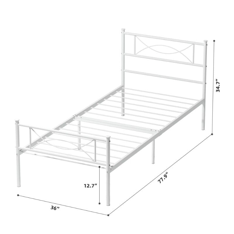 White Twin Metal Bed Frame with Two Bowknot Headboards