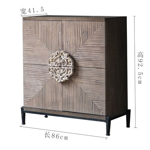 Retro Solid Wood Chest of Drawers with Decorative Storage