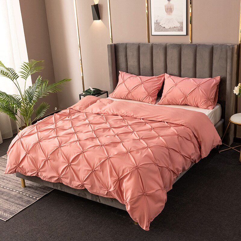 Pinch Pleated Solid Color Duvet Cover Set