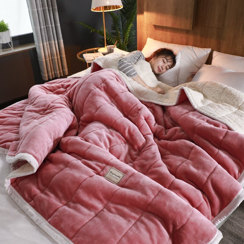Warm 3-Layer Coral Fleece Blanket Quilt