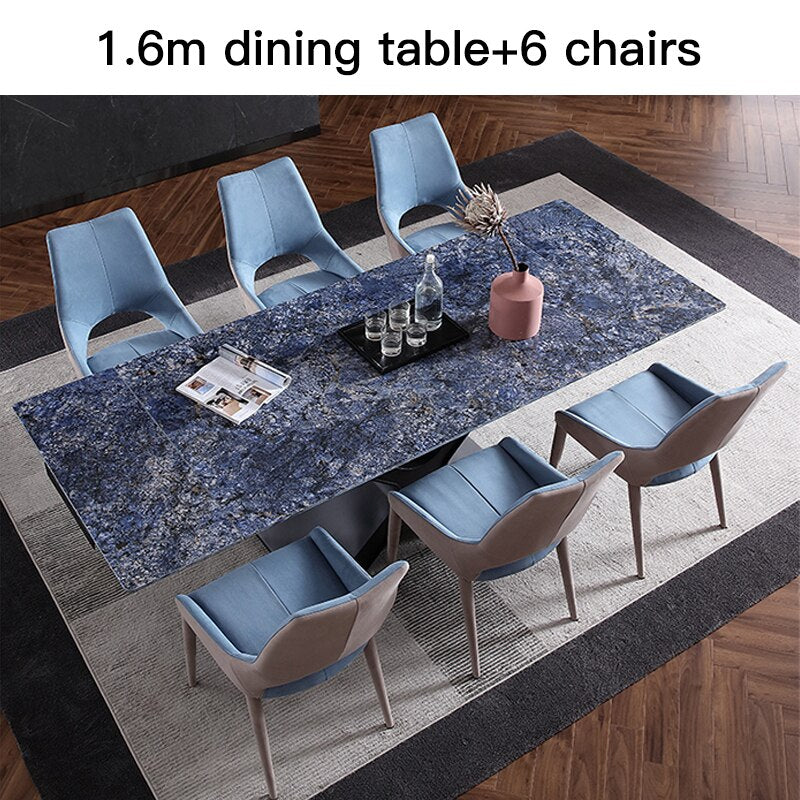 Slate Blue Folding Dining Table with Luxury Stone Surface