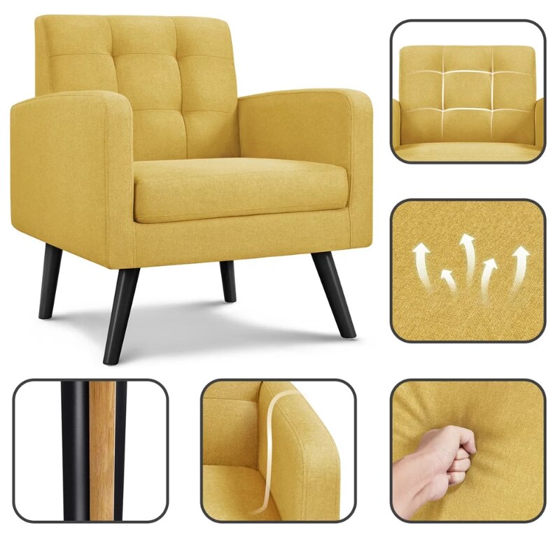Modern Tufted Accent Arm Chair, Yellow