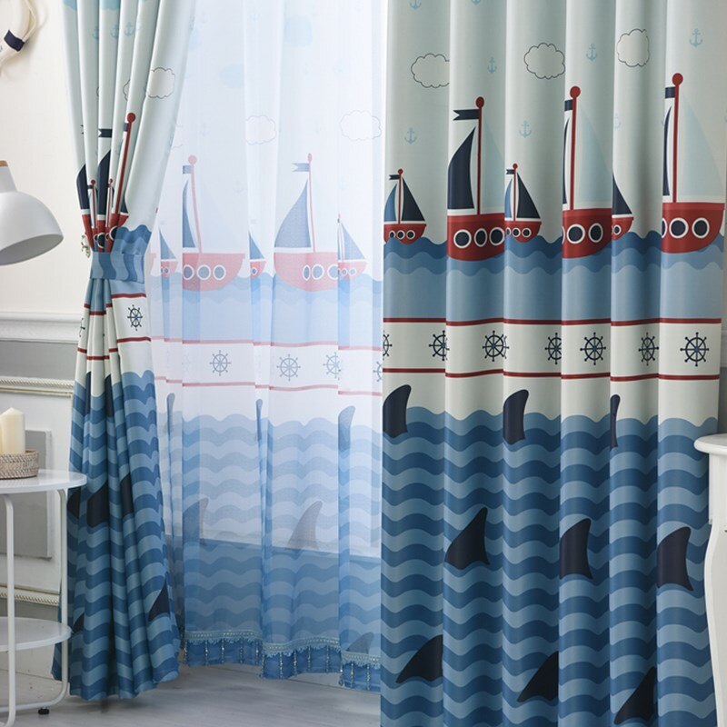 Sail Boat Print Curtain for Kids Boy Bedroom Nursery