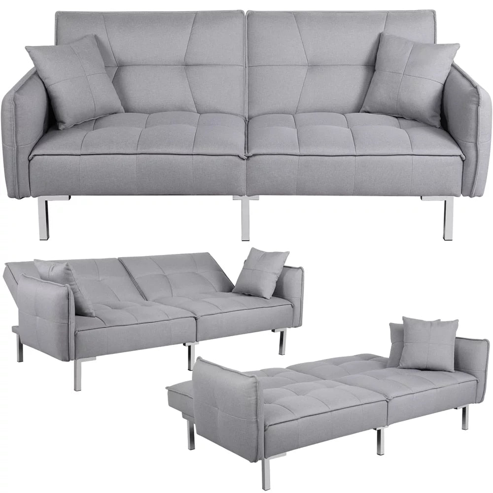 Alden Gray Fabric Futon Sofa with Adjustable Backrest