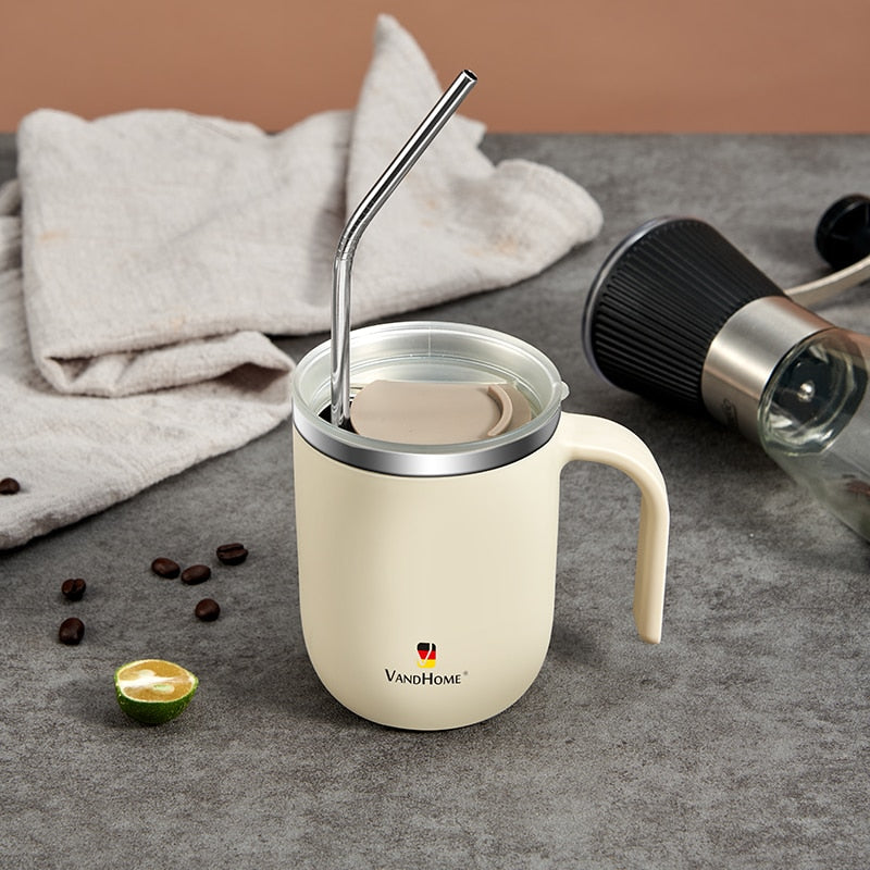 Leakproof Stainless Steel Coffee Mug with Straw 480ml