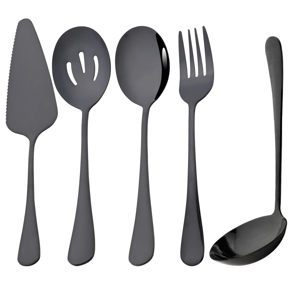 Drmfiy Black Cutlery Serving Utensils Dinnerware Set