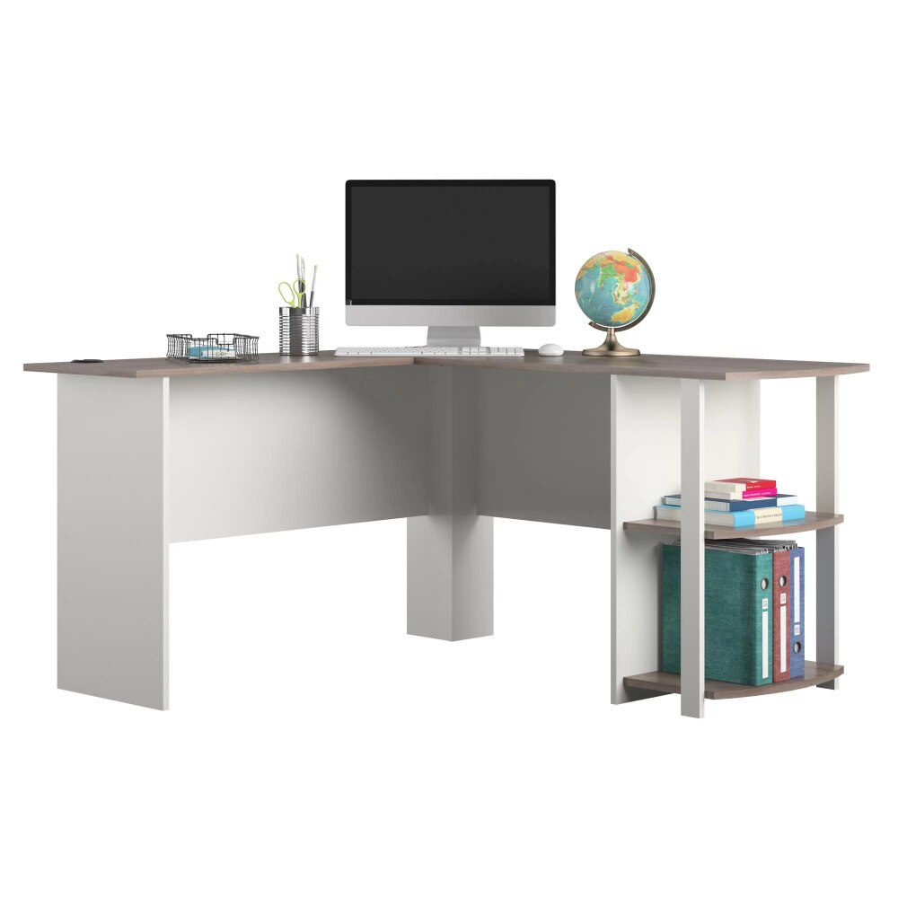 White L Desk with Bookshelves for Home Office