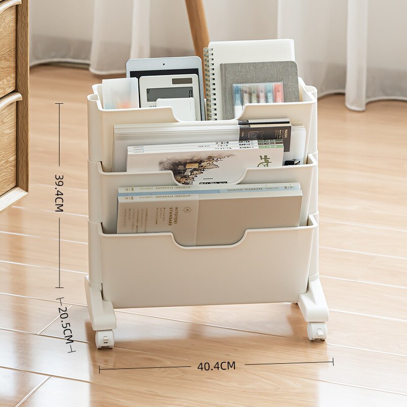 Portable Book Shelf with Wheels and Multi-Layer Storage