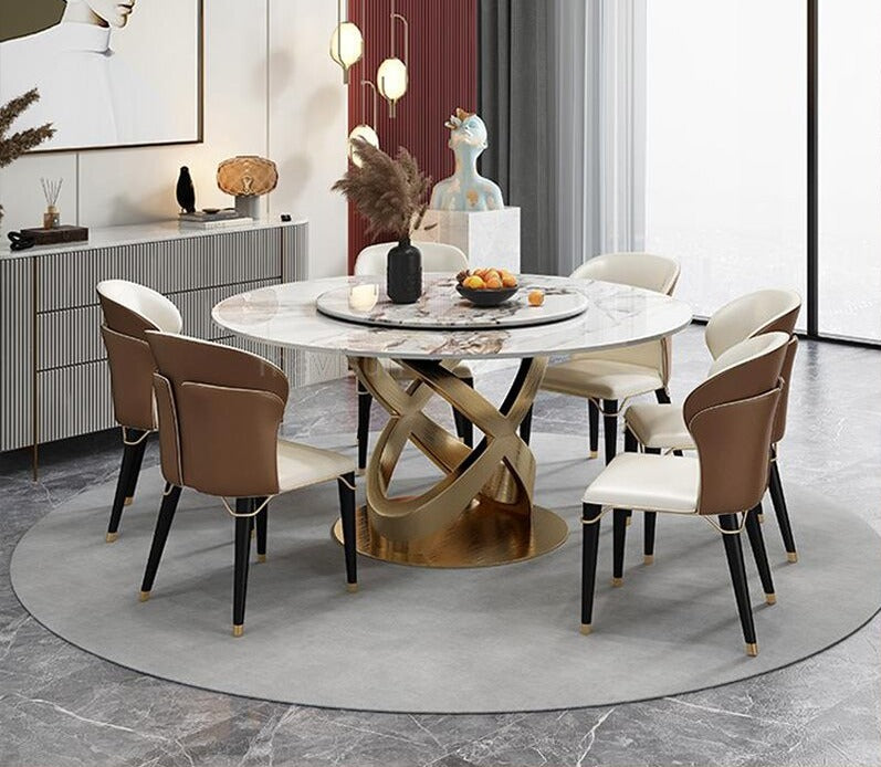 Bright Rock Board Dining Table with Turntable