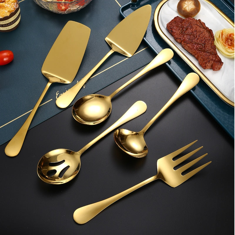 Stainless Steel Gold Korean Serving Spoon