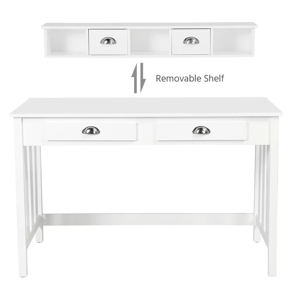 Modern White Wood Writing Desk with 4 Drawers