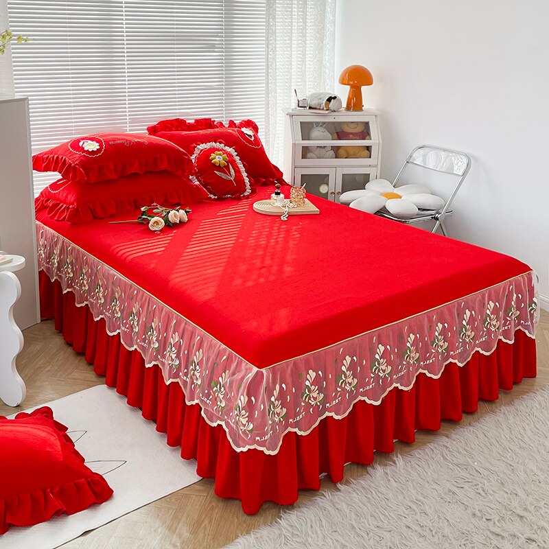 Lace Bed Cover for Queen/King Size Bed with Solid Color