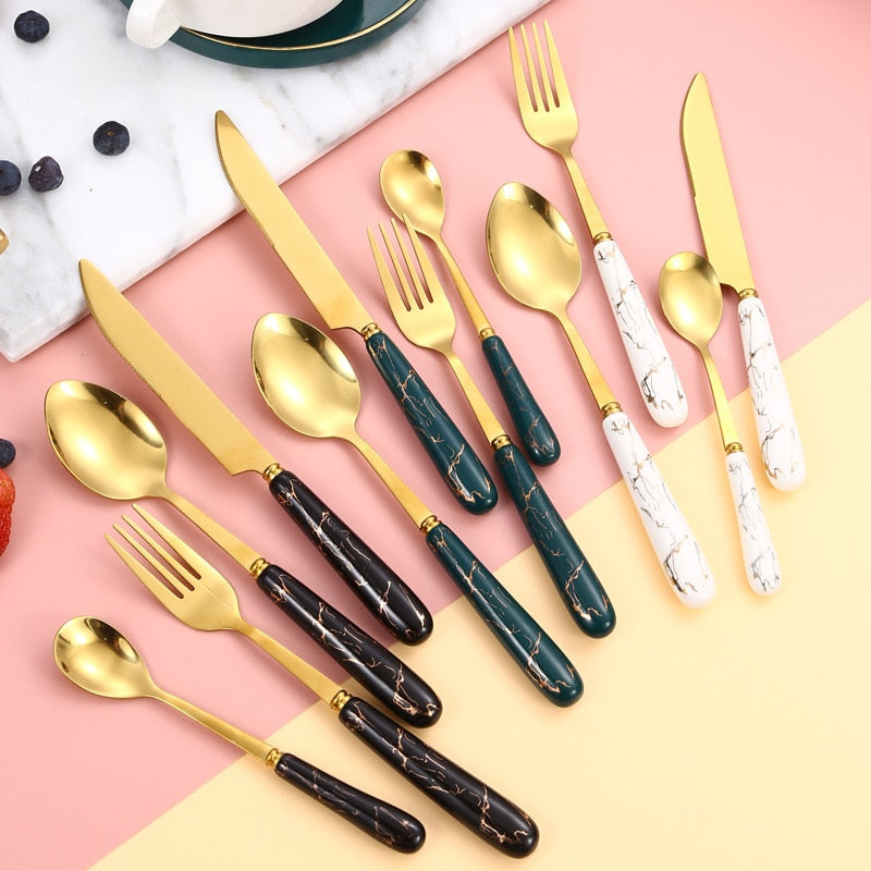 24-Piece Gold Silverware Set with Stand