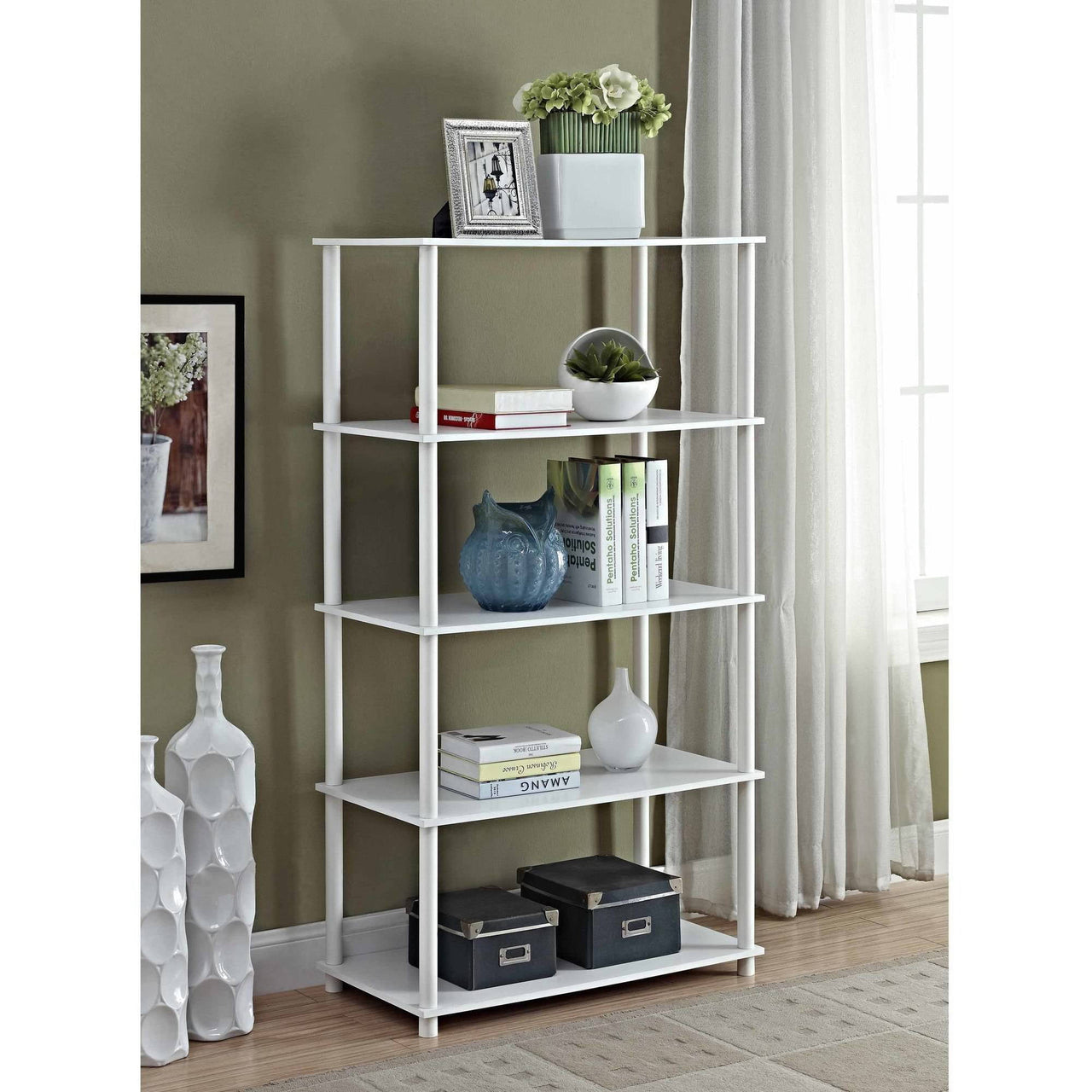 White 5-Shelf Storage Bookcase