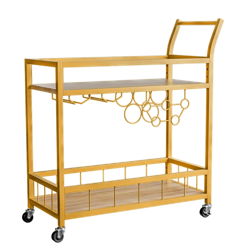 Gold Bar Cart with Shelves and Holders
