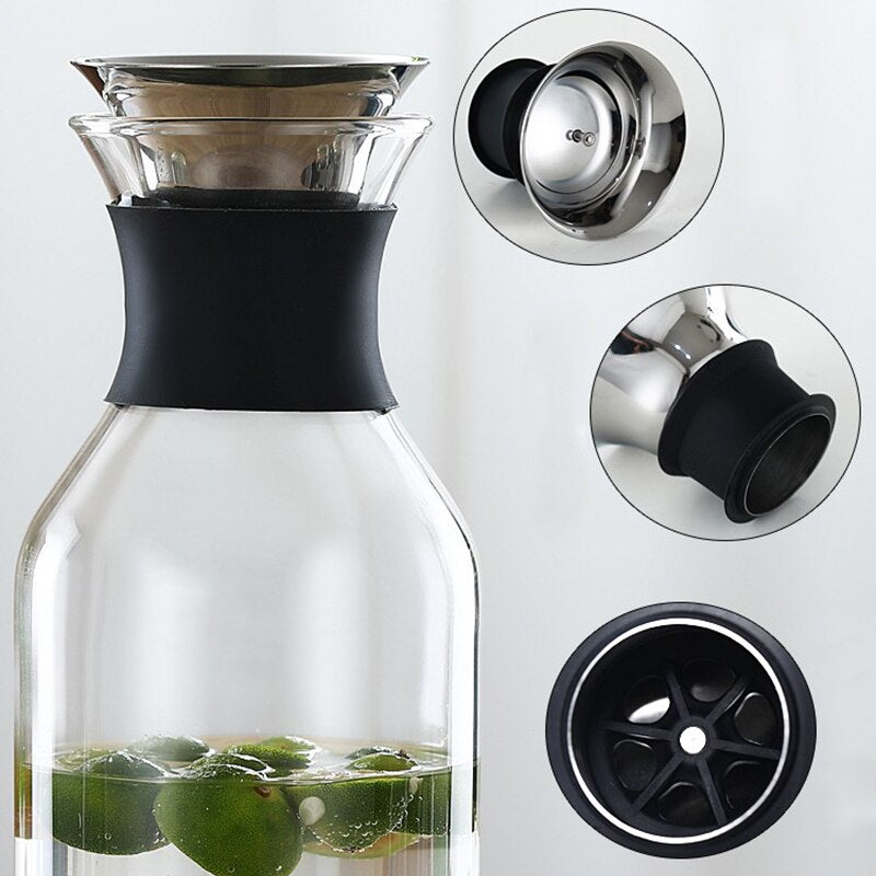 Heat Resistant Glass Water Pitcher with Auto Open Lid - Clear Carafe for Juice and Tea