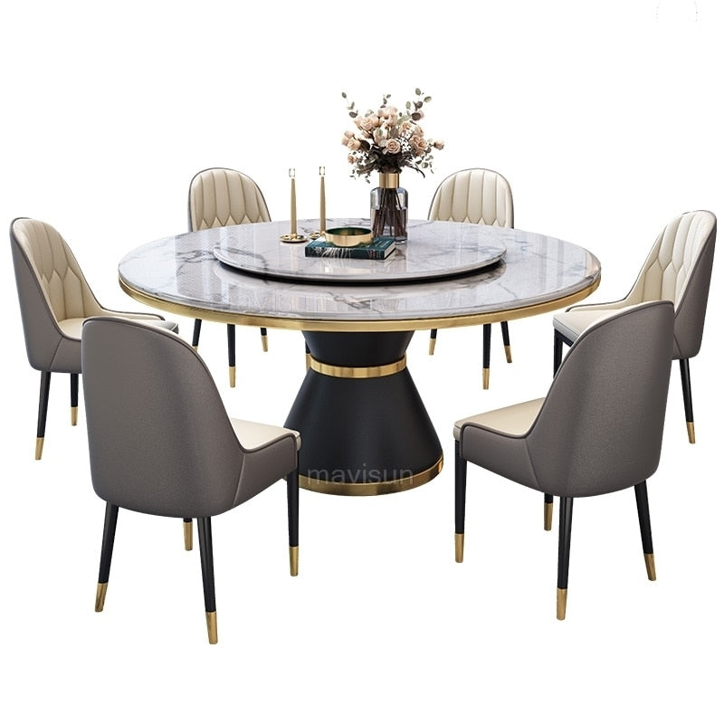 Light Luxury Marble Dining Table And Chair Combination With Turntable