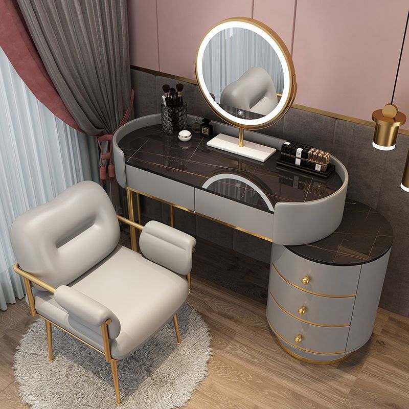 Dressing Table Set with Mirror with Faux Marble Finish