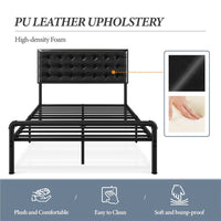 Thumbnail for Metal Platform Full Bed with Tufted Faux Leather Headboard