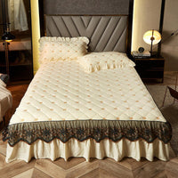 Thumbnail for Bed Skirt Luxury Cover Lace Embroidery Crystal Velvet King Ruffle Wrap