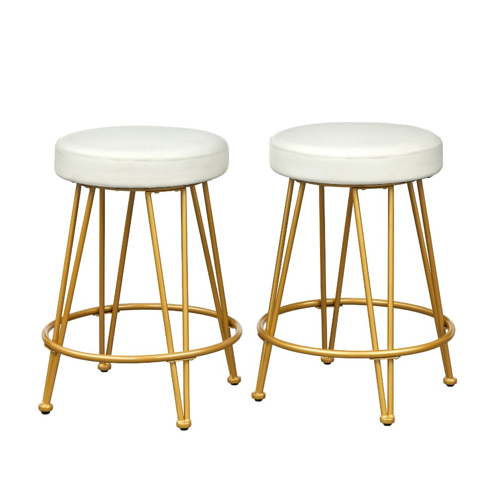 2 Piece Backless Counter Stools with White Faux Leather Seats