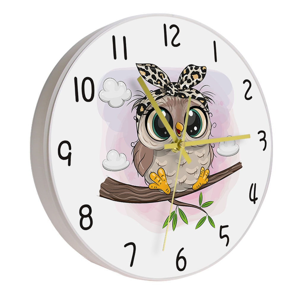 Owl Wall Clock - Digital Art Print for Kids Living Room Decor
