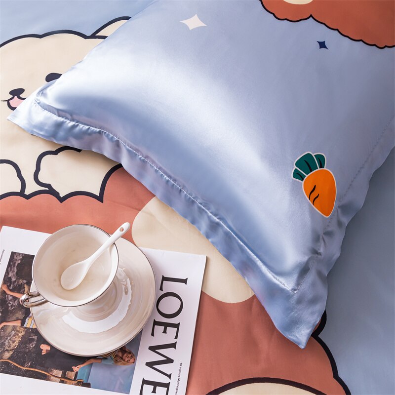 Satin Bed Linen for Single Bed - Cartoon Fitted Sheet for Kids