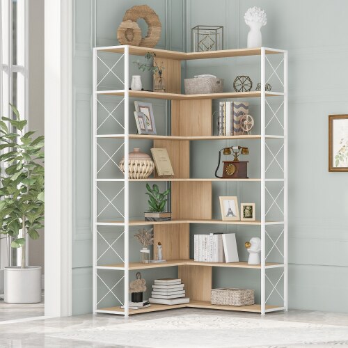 7-Tier Bookcase Home Office L-Shaped Corner Industrial Shelf