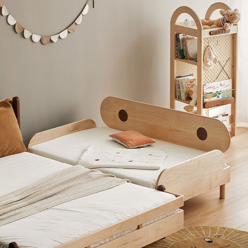 Solid Wood Kids Bed with Foldable Sofa - Multifunctional