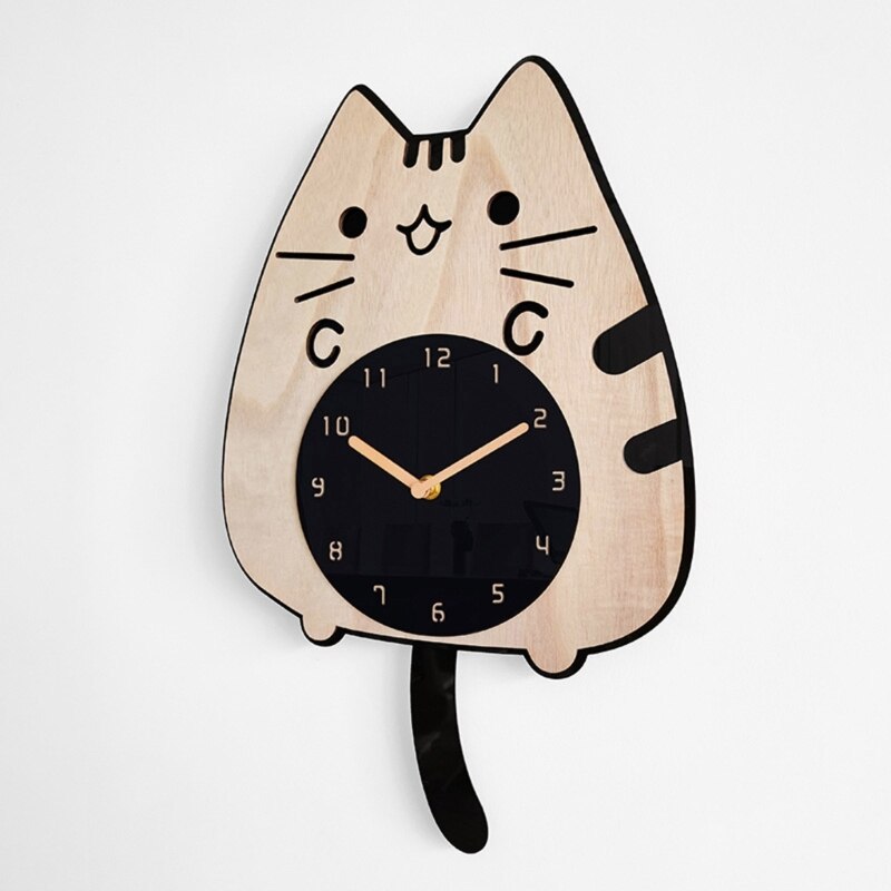 Wooden Cartoon Wall Clock with Wagging Tail