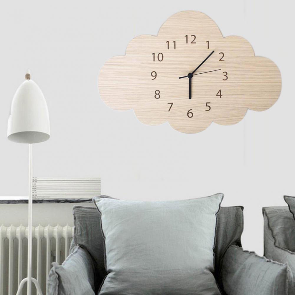 Mute Cloud Shape Wooden Wall Clock