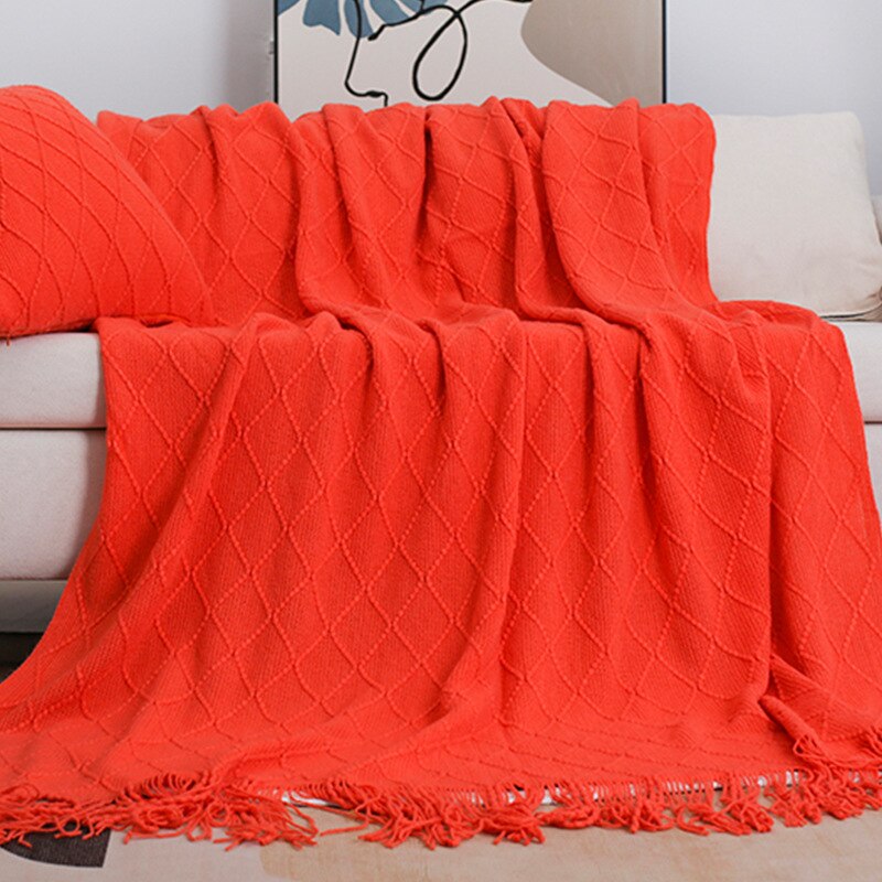 Solid Color Tassel Knitted Sofa Blanket