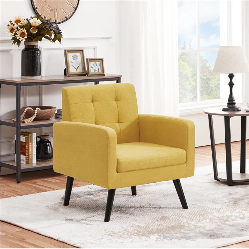 Modern Tufted Accent Arm Chair, Yellow