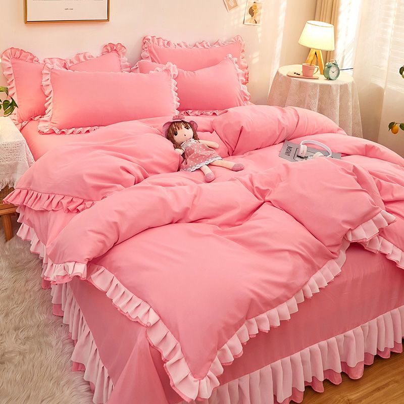 Cute Pink Quilt Cover 4-Piece Luxury Bedding Set
