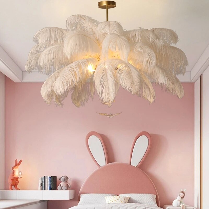 Nordic LED Pendant Light with White Feather Decoration