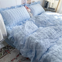 Thumbnail for Seersucker Ruffles Lace Bedding Set With Soft Sheet, Duvet Cover & Pillow Covers