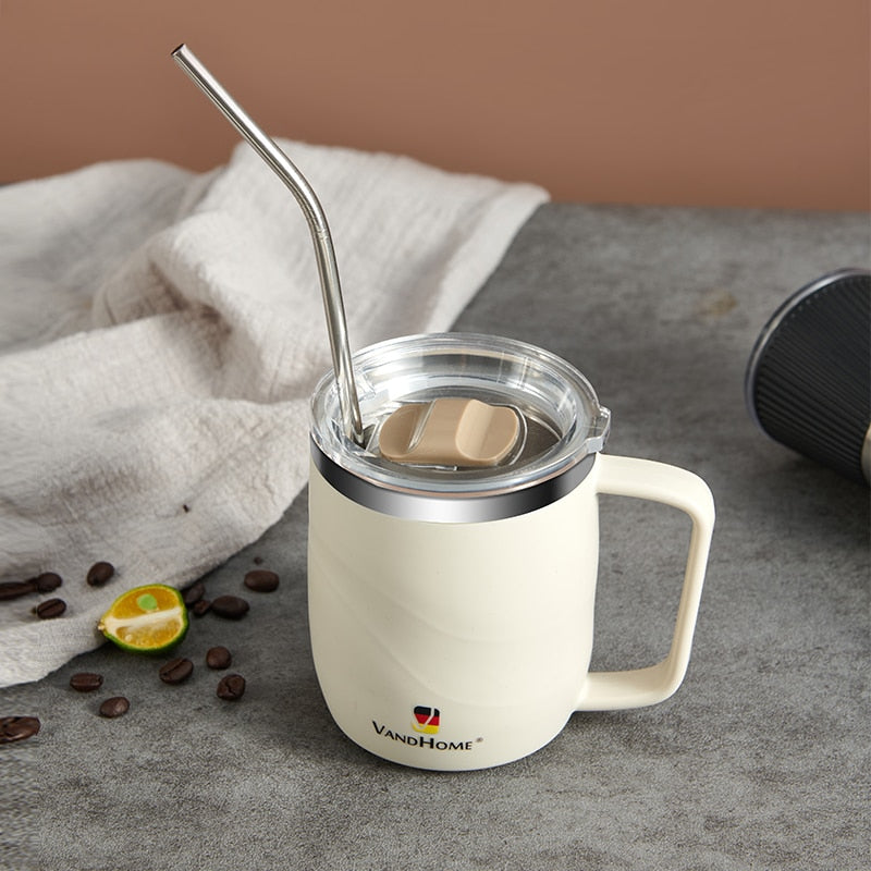 Leakproof Stainless Steel Coffee Mug with Straw 480ml