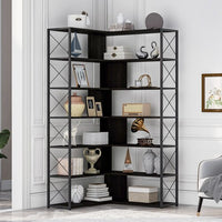 Thumbnail for 7-Tier Bookcase Home Office L-Shaped Corner Industrial Shelf