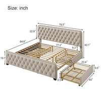 Thumbnail for Beige Upholstered Platform Bed Frame with Drawers
