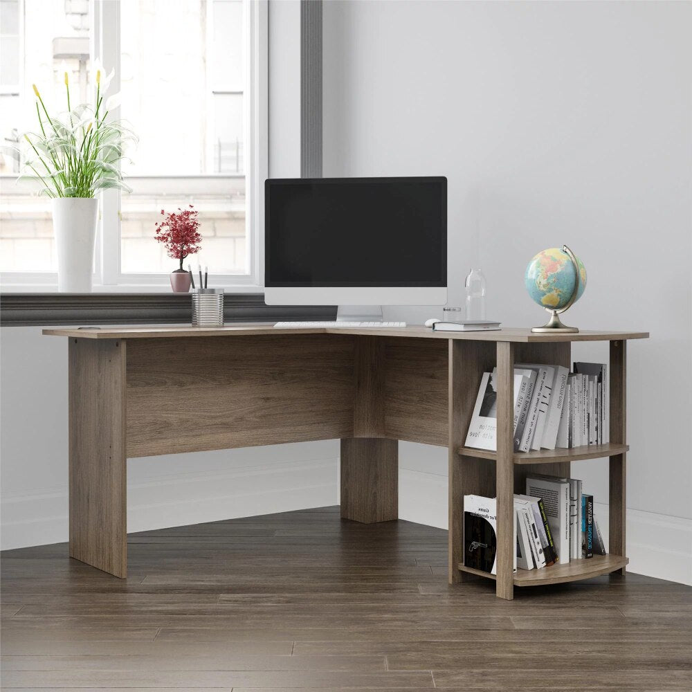 White L Desk with Bookshelves for Home Office