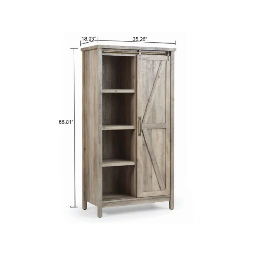 66" Modern Farmhouse Bookcase Cabinet with Rustic Gray Finish
