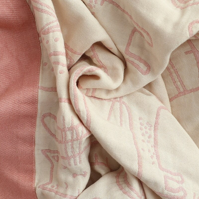 Bamboo Cotton Throw Blanket - 4-Layer Knit Woven Lightweight Blanket