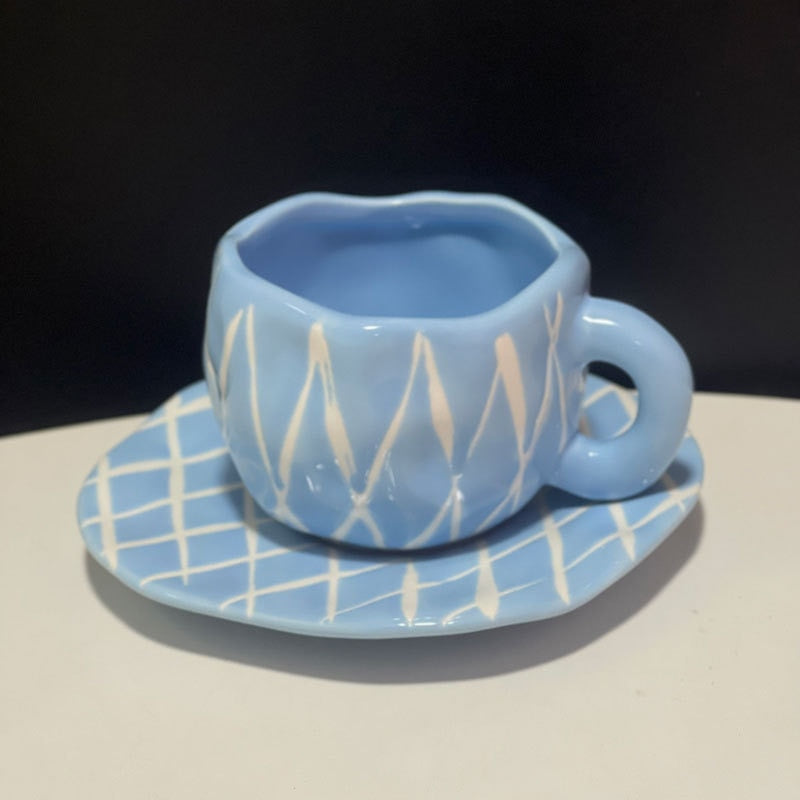 Kawaii Ceramic Mug - Handmade Flower Pattern - 300ml