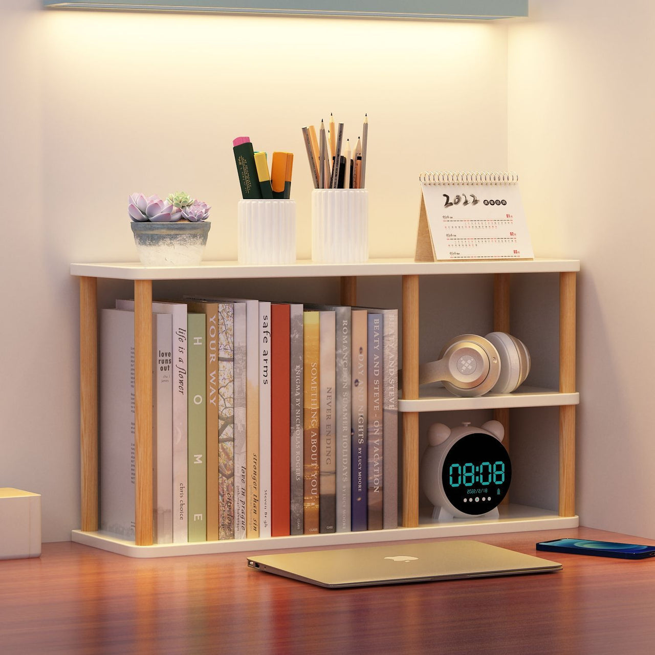 Wooden Desktop Bookshelf Organizer