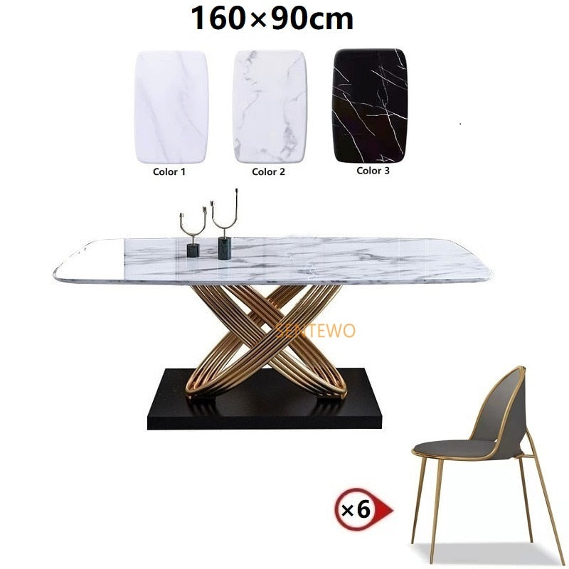 Luxury Stone Dining Table with Gold Frame