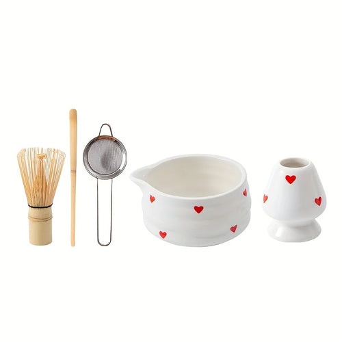 heart-shaped Spouted matcha bowls and matcha mixers