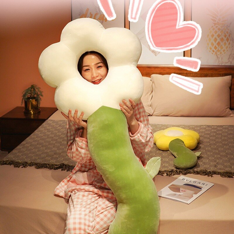 Flower Shaped Long Pillow for Bed and Home Decor