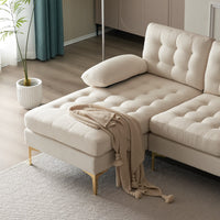 Thumbnail for Beige Indoor Sectional Sofa with U-shaped Armrest and Golden Feet